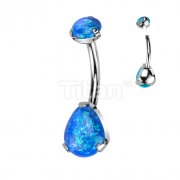 Implant Grade Titanium Internally Threaded Round Opal Top With Bottom Prong Set Pear Shape Opal Belly Button Ring