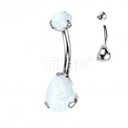 Implant Grade Titanium Internally Threaded Round Opal Top With Bottom Prong Set Pear Shape Opal Belly Button Ring