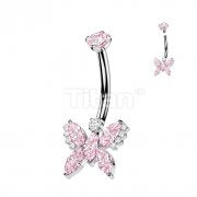 Implant Grade Titanium Internally Threaded 5 Marquise CZ Butterfly With Round CZ Prong Set Top Belly Button Ring