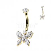 Implant Grade Titanium Internally Threaded 5 Marquise CZ Butterfly With Round CZ Prong Set Top Belly Button Ring