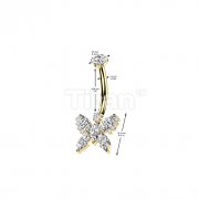 Implant Grade Titanium Internally Threaded 5 Marquise CZ Butterfly With Round CZ Prong Set Top Belly Button Ring
