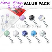 8 pcs Value Pack Semi Precious Stone Set 316L Surgical Steel Nose Bone Stud Rings